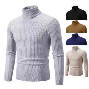 2025 New Men's High Neck Sweater Solid Color Pullover Knitted Warm Casual Turtleneck Sweatwear Woolen Mens Winter Outdoor Tops